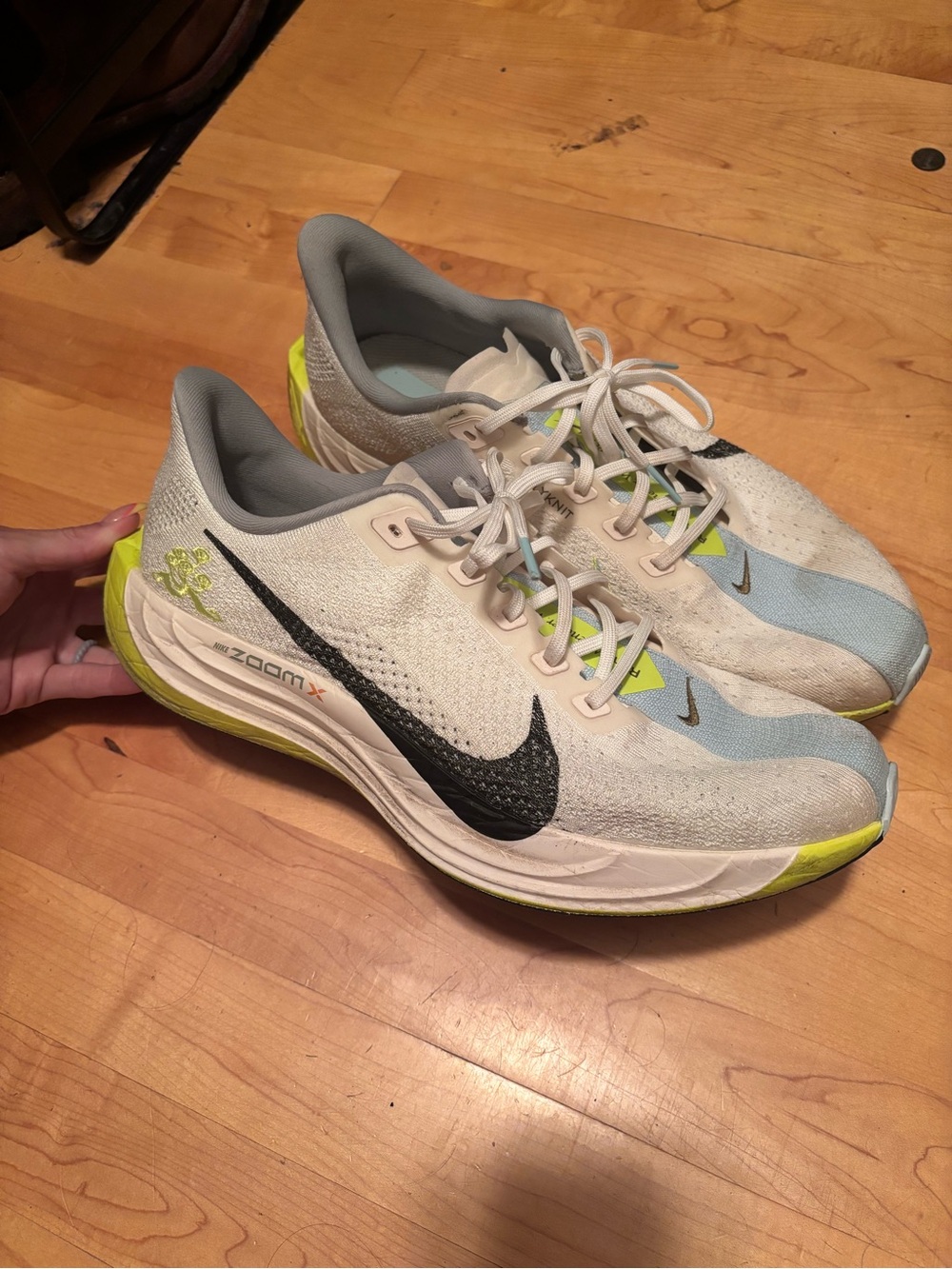 Nike fly knit zoom x sz 12 Running Shoes - White with Black & Lime Accents